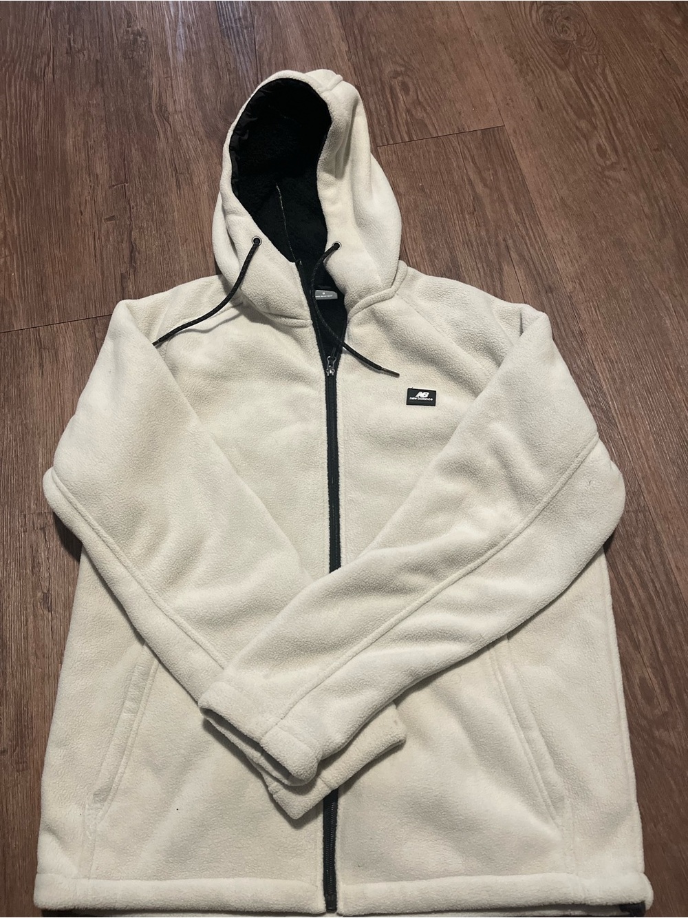 New Balance Cream Full-Zip Hooded Fleece Jacket with Black Trim